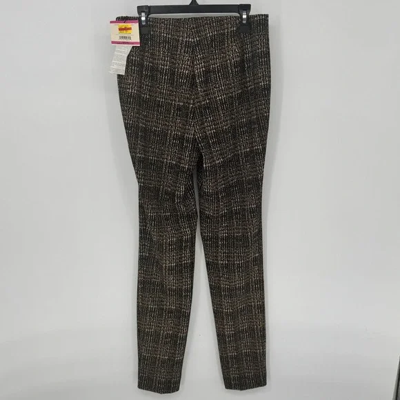 ANNE KLEIN Womens XXS Plaid Pants Black Gold Straight Leg Stretch Slim Fit New - Picture 4 of 15